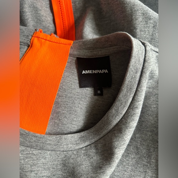 Amenpapa thick cotton shirt-dress in grey with neon orange lace trims - Picture 9 of 9